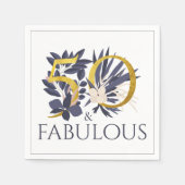 50 en Fabulous Blue Gold Luxury Floral Birthday Servet (Voorkant)