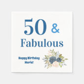 50 en Fabulous Blue Typography Birthday Party Servet (Voorkant)