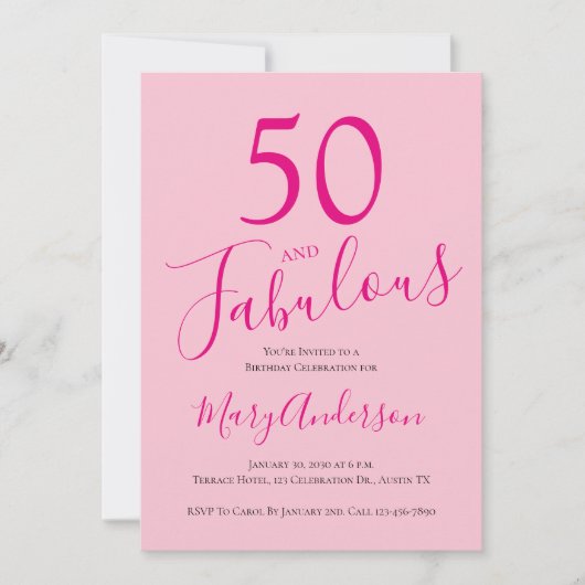 50 en Fabulous Blush Pink 50ste verjaardagsfeestje Kaart (Voorkant)