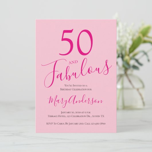 50 en Fabulous Blush Pink 50ste verjaardagsfeestje Kaart (Staand voorkant)