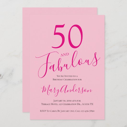 50 en Fabulous Blush Pink 50ste verjaardagsfeestje Kaart (Voorkant / Achterkant)