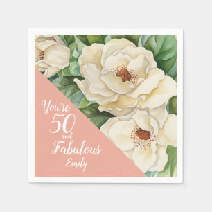 50 en Fabulous Blush Pink Floral Magnolia Name Servet