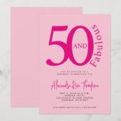 50 en Fabulous Blush Roze Script 50ste Verjaardag Kaart (Voorkant / Achterkant)