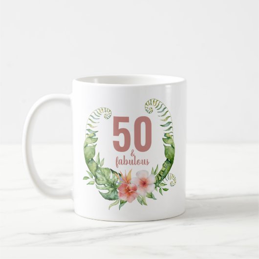 50 En Fabulous Blush Roze Script Elegante Verjaard Koffiemok (Links)