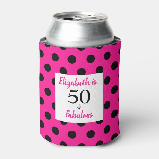 50 en Fabulous Bold Pink met zwarte poolpunten Blikjeskoeler (Blikje Voorkant)