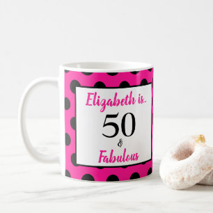 50 en Fabulous Bold Pink met zwarte poolpunten Koffiemok