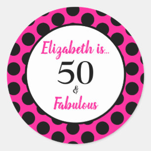 50 en Fabulous Bold Pink met zwarte poolpunten Ronde Sticker