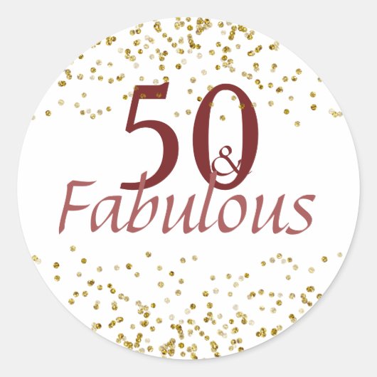 50 en Fabulous Bourgondië en Goud Ronde Sticker (Voorkant)