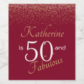 50 en Fabulous Burgundy Gold 50e verjaardag Wijn Etiket (Enkel label)