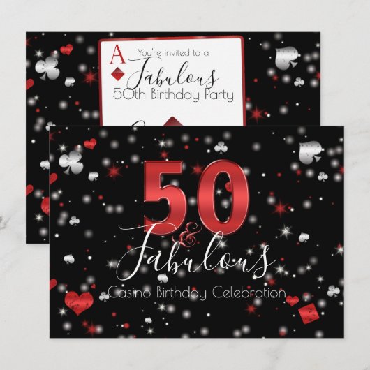 50 en Fabulous | Casino Vegas Birthday Kaart (Voorkant / Achterkant)