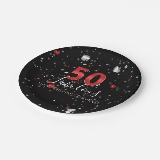 50 en Fabulous | Casino Vegas Birthday Papieren Bordje (Gekanteld)