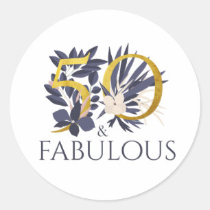 50 en Fabulous Chic Bloemig Goud 50ste Verjaardag Ronde Sticker