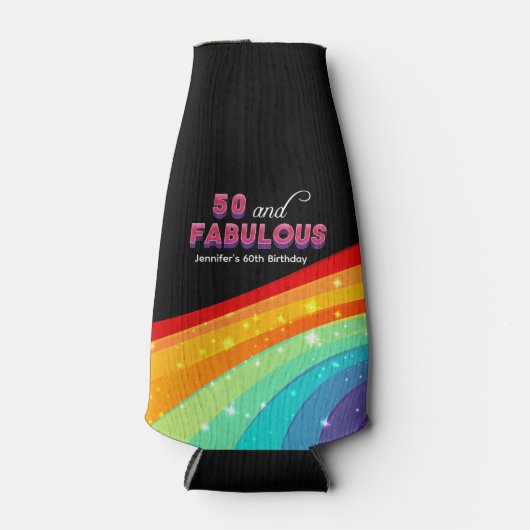 50 en Fabulous Chic Custom Rainbow Birthday Party Flesjeskoeler (Voorkant)
