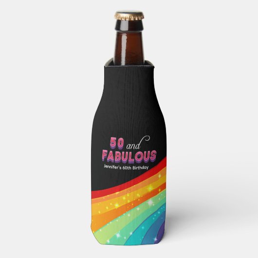 50 en Fabulous Chic Custom Rainbow Birthday Party Flesjeskoeler (Fles Voorkant)