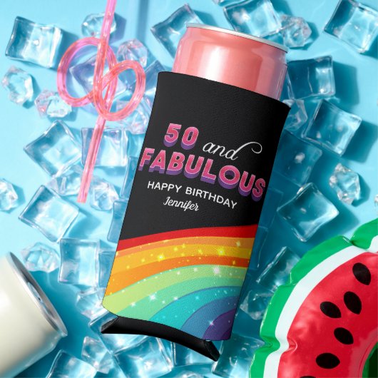 50 en Fabulous Chic Custom Rainbow Birthday Party Seltzer Blikjeskoeler (Insitu Zomer)