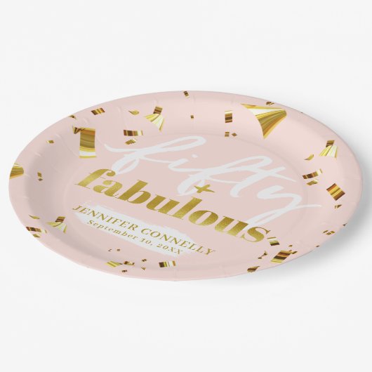 50 en Fabulous Chic Pink 50th Birthday Papieren Bordje (Gekanteld)