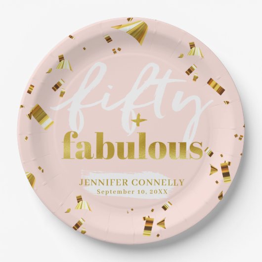 50 en Fabulous Chic Pink 50th Birthday Papieren Bordje (Voorkant)