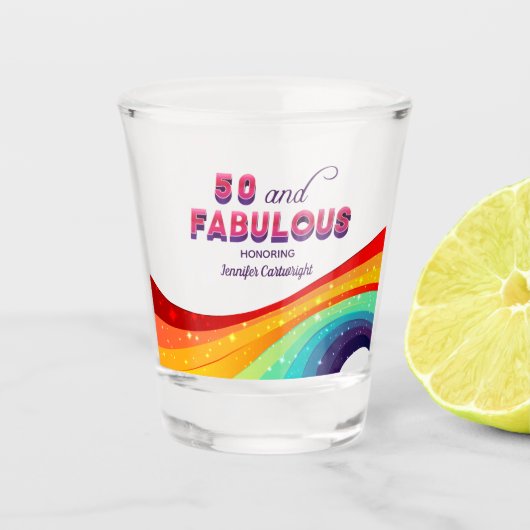 50 en Fabulous Chic Rainbow 50th Birthday Party Shot Glas (Voorkant)