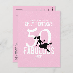 50 en Fabulous Chic Roze Partij Meisje Silhouet Briefkaart