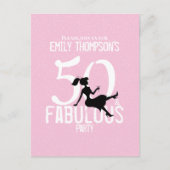 50 en Fabulous Chic Roze Partij Meisje Silhouet Briefkaart (Voorkant)