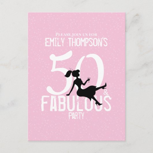 50 en Fabulous Chic Roze Partij Meisje Silhouet Briefkaart (Voorkant)