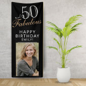 50 en Fabulous Chic Script Black Photo Party Spandoek