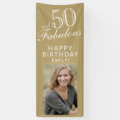 50 en Fabulous Chic Script Golden Photo Party Spandoek (Verticaal)