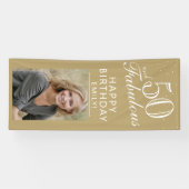50 en Fabulous Chic Script Golden Photo Party Spandoek (Horizontaal)