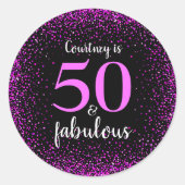 50 en fabulous chique hot roze zwart monogram naam ronde sticker (Voorkant)