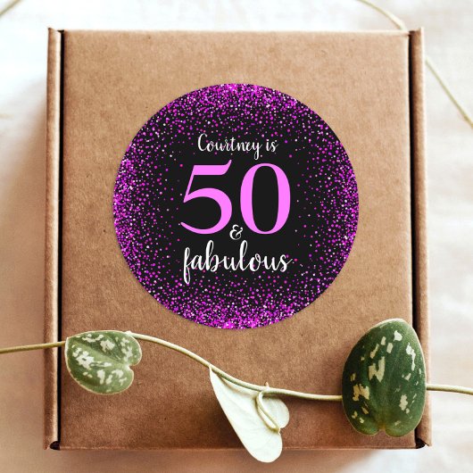 50 en fabulous chique hot roze zwart monogram naam ronde sticker