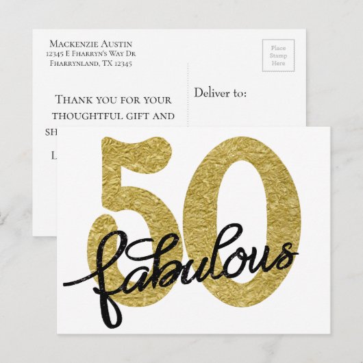 50 en Fabulous | Classy Gold Zwart-wit Briefkaart (Voorkant / Achterkant)