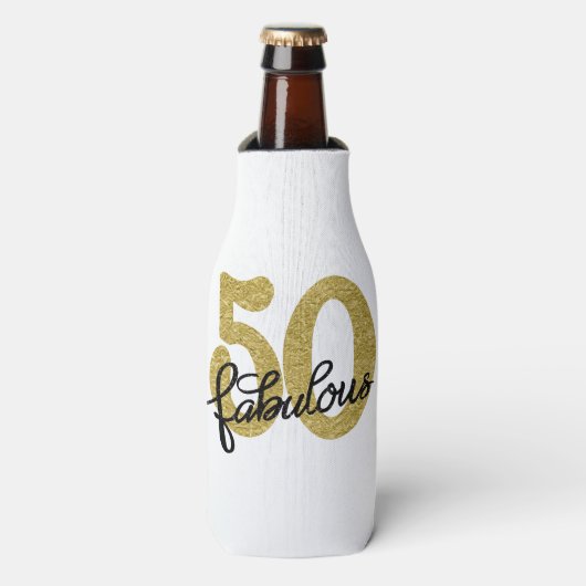 50 en Fabulous | Classy Gold Zwart-wit Flesjeskoeler (Fles Voorkant)