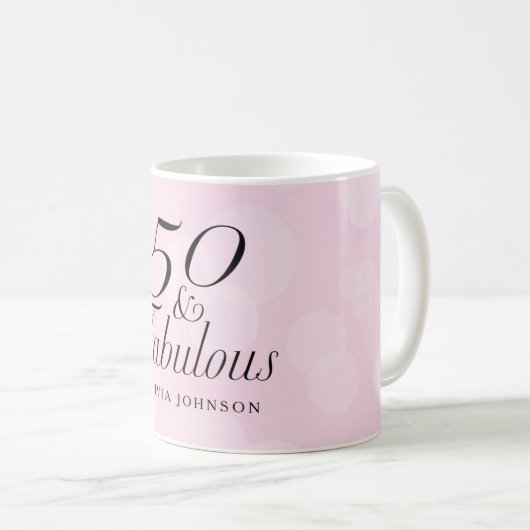 50 en Fabulous Coffee Mok - Roze en wit (Voorkant rechts)