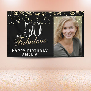 50 en Fabulous Confetti Black 50th Birthday Foto Spandoek