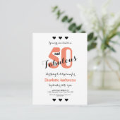 50 en Fabulous Coral 50th Verjaardag Uitnodiging (Staand voorkant)