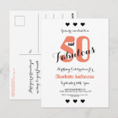 50 en Fabulous Coral 50th Verjaardag Uitnodiging (Voorkant / Achterkant)