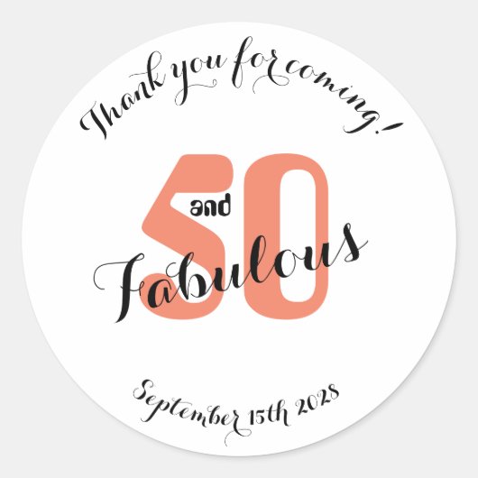 50 en Fabulous Coral 50th Verjaardagsgunst Ronde Sticker (Voorkant)