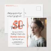 50 en Fabulous Coral Foto 50e Verjaardag Invit. Briefkaart (Voorkant / Achterkant)