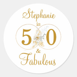 50 en Fabulous Custom Name 50th Birthday Ronde Sticker
