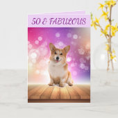 50 en FABULOUS Cute Corgi Birthday Kaart (Gele Bloem)