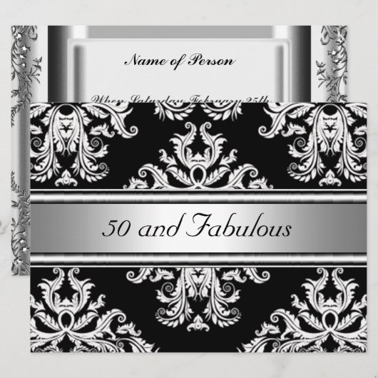 50. en Fabulous Damask Birthday Party Kaart (Voorkant / Achterkant)