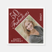 50 en Fabulous Dark Red Photo 50th Birthday Servet (Voorkant)