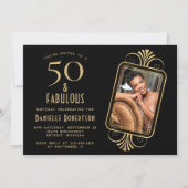 50 en Fabulous Deco Black 50ste Verjaardagsfeest Kaart (Voorkant)