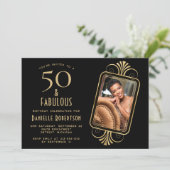 50 en Fabulous Deco Black 50ste Verjaardagsfeest Kaart (Staand voorkant)