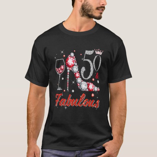 50 en Fabulous Diamond High Heels Happy 50th Birt T-shirt (Voorkant)
