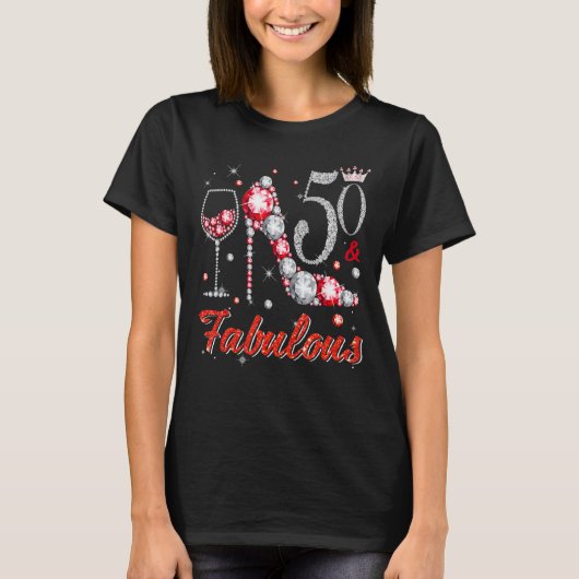 50 en Fabulous Diamond High Heels Happy 50th Birt T-shirt (Voorkant)