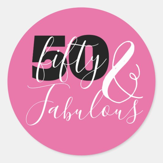 50 En Fabulous Elegant 50ste Roze Verjaardagsfeest Ronde Sticker (Voorkant)
