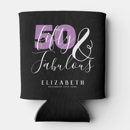 50 en Fabulous Elegant 50th Birthday Black Blikjeskoeler (Achterkant)