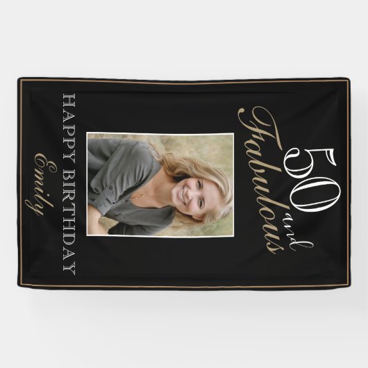 50 en Fabulous Elegant 50th Birthday Foto Spandoek (Horizontaal)