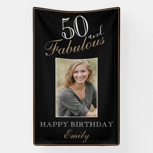50 en Fabulous Elegant 50th Birthday Foto Spandoek (Verticaal)
